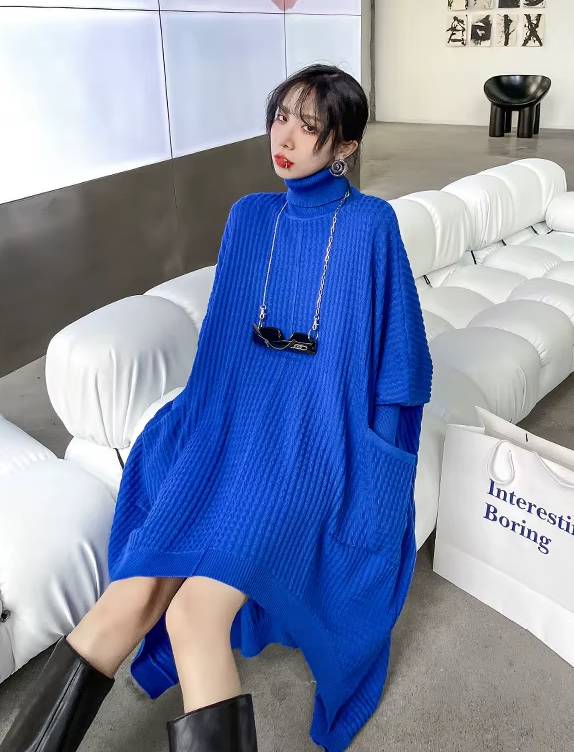 Casual Irregular Style Turtleneck Loose Sweater Dress - Image 5