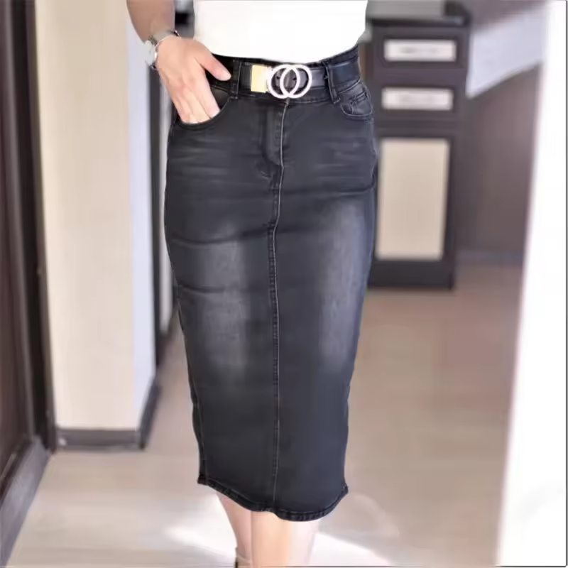 Casual Knit High Waist Mid-Calf Medium Stretch Pencil Skirt