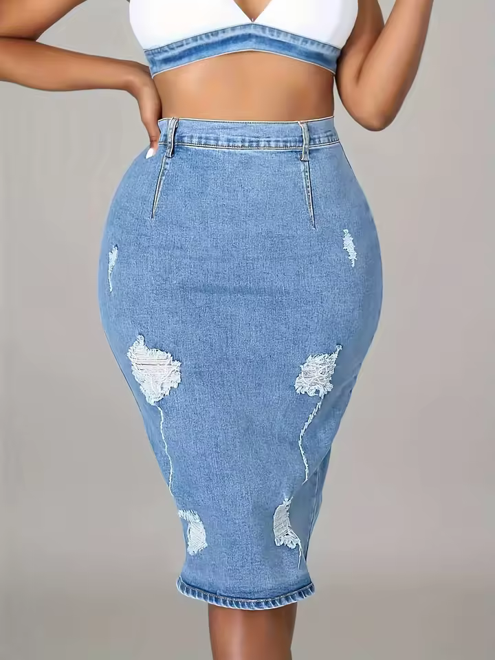 Casual Light Wrapped Hip Split Denim Thin Half Skirt