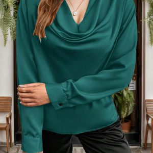 Casual Loose Chiffon V-neck Draped Pile Collar Plus Size Shirt