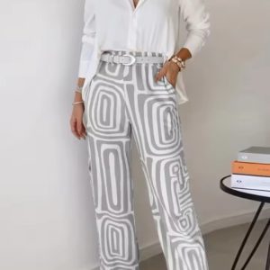 Casual Loose Turn-down Collar Shirt And Trousers Two-piece Set
