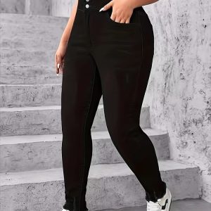 Casual Plus Size Wide Waist Multi Button Stretch Jeans