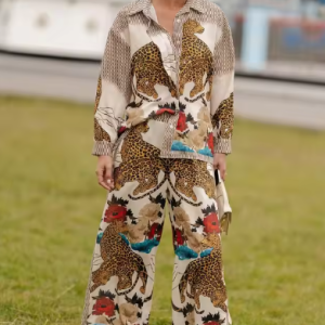 Casual Printed Long-Sleeved Shirt And Pocket Pant Two-Piece Set