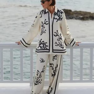 Casual Printing Long Pants And Long Sleeve Shirt 2 Pieces Sets