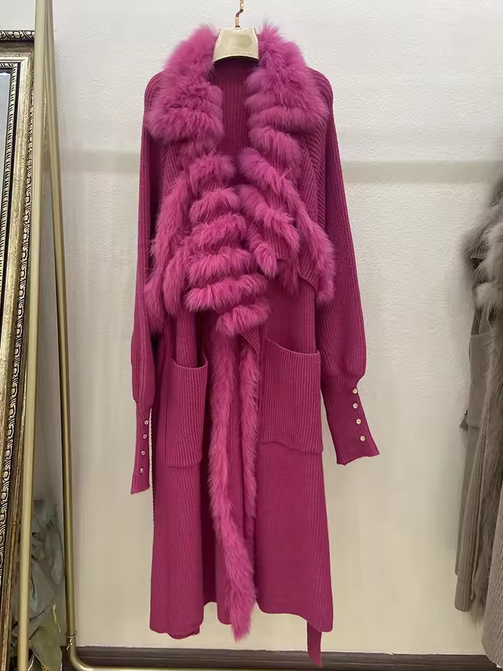 Casual Real Fox Fur Knitting Over Size Loose Sweater Coat - Image 2
