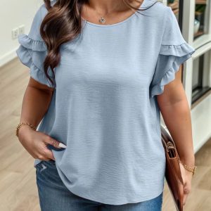 Casual Round Neck Chiffon Slight Stretch Plus Size Top