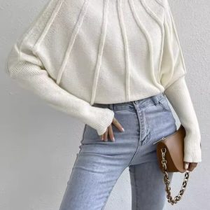 Casual Round Neck Knitted Pullover Long Sleeve Sweater