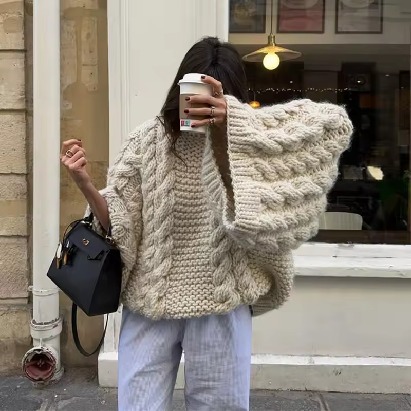 Casual Round Neck Oversize Knit Pullover Loose Sweater