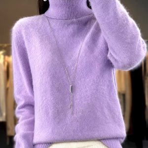 Casual Turn Down Collar Pullover Long Sleeve Cashmere Sweater
