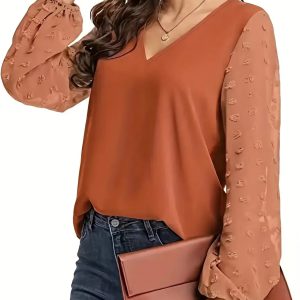 Casual V-Neck Slight Stretch Loose Fit Plus Size Shirt