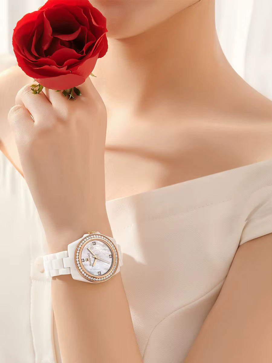 Ceramic Watch With Diamond Waterproof Luxury Elegant Romantic Quartz Wristwatch