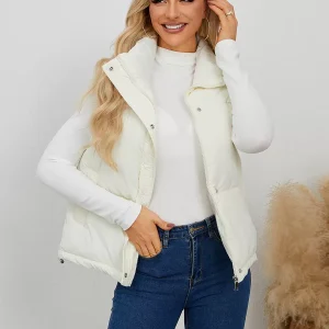 Chic Stand Collar Buttons Sleeveless Polyester Street Wear Jacket