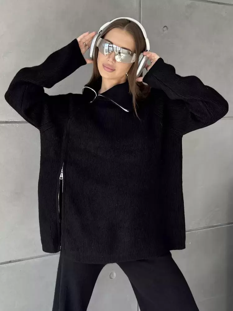 Chic Turndown Collar Long Sleeve Street Wear Chains Polyester Top Pant Set - Image 8