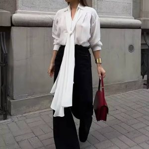 Classic Lace-Up Pullover Thickness Lapel Long Sleeve Shirts