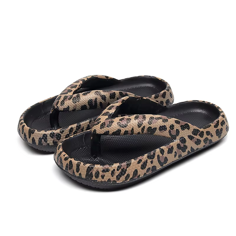 Leopard Flip-Flop Soft Thick-Soled Cloud Travel Vacation Beach Slippers