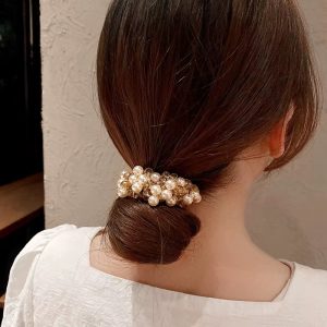Crystal Pearls Ponytail Holder Ties Hair Elastic Rubber Bands