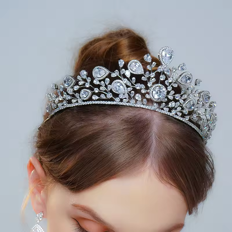 Diadem Flowers Cubic Zirconia Bridal Tiaras Crowns For Wedding Hair Accessories