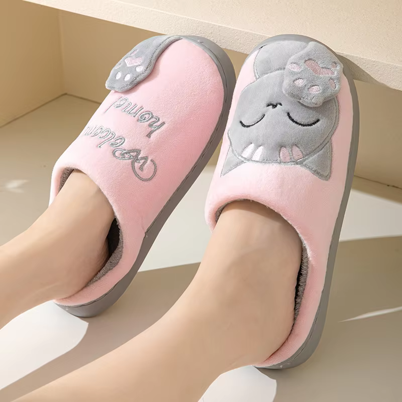 Cute Cartoon Non-Slip Bedroom Anti Slip Soft Warm Plush Indoor House Couple Slippers