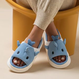 Cute Cartoon Shark Linen Thick Bottom Home Slippers