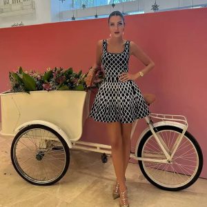 Elegant A-line Plaid Side Pocket Knitted Mini Dress