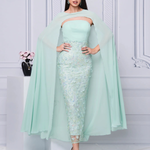 Elegant Beautiful Flowing Cape empire Waist Cocktail Prom Party Dress