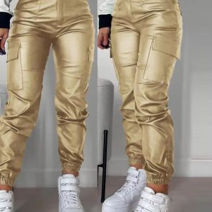 Elegant Cuffed Biker Gothic High Waist Party Straight Long Trousers