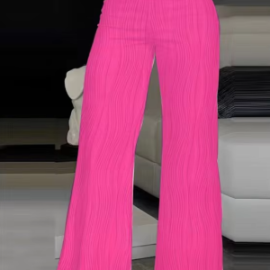 Elegant Hollow Out Cuffed Wide Leg High Waist Straight Party Long Trousers