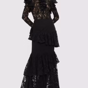 Elegant Hollow Out Patchwork High Waist Flare With Belt Maxi Dress