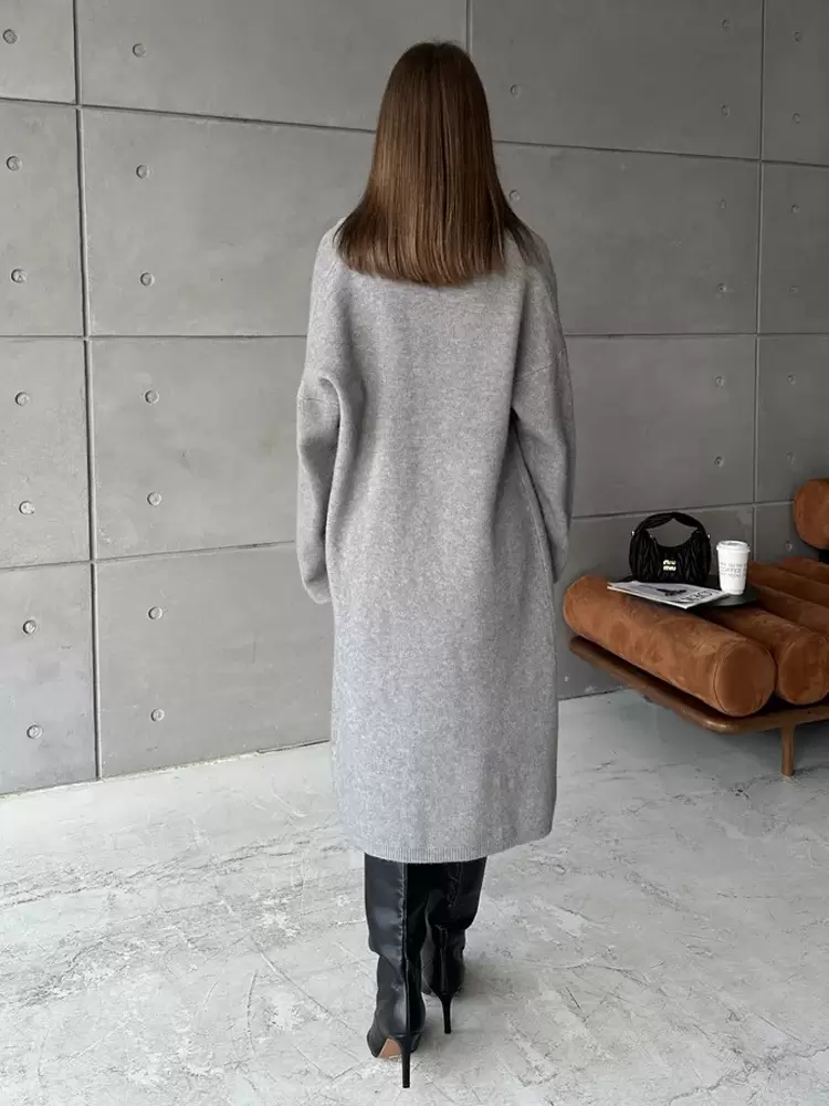 Elegant Jewel Neck Long Sleeves Outerwear 2pieces Set Knitted Dress - Image 16