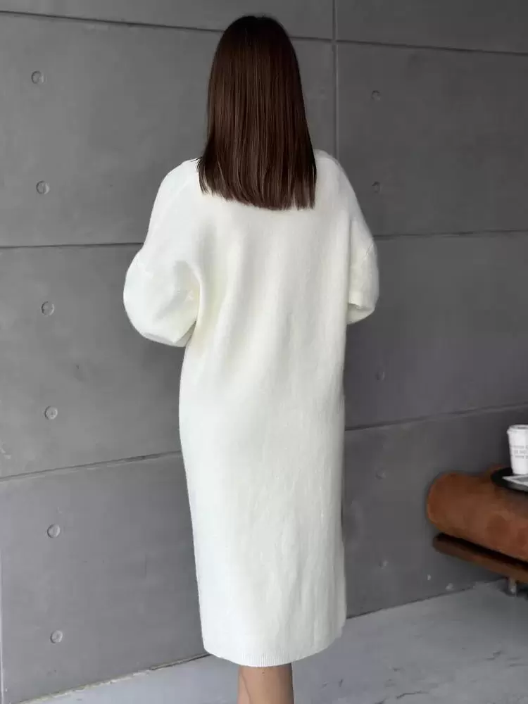 Elegant Jewel Neck Long Sleeves Outerwear 2pieces Set Knitted Dress - Image 5