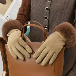 Elegant Keep Warm Plus Velvet Touch Screen Thicken Plush Wrist Suede Gloves