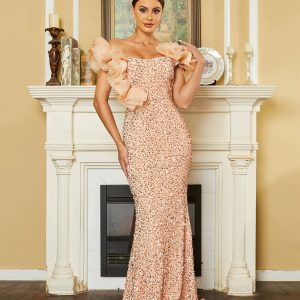 Elegant Off Shoulder Sequin Mermaid Birthday Party Maxi Dress
