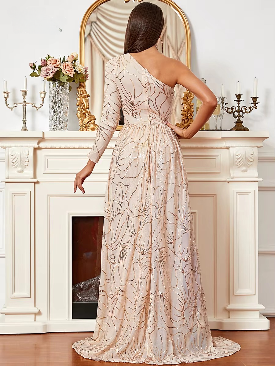 Elegant One Shoulder Sequin A Line Cocktail Party Dress - Image 7