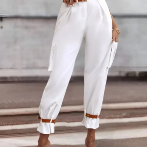 Elegant Pocket Button Streetwear Trousers High Waist Slim Casual Pants
