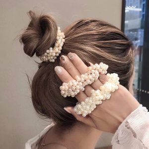 Elegant Rope Pearl Hair Ring Beaded Scrunchies Ponytail Elastic Rubber Band