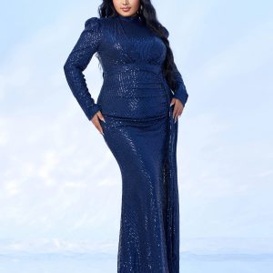 Elegant Round Neck Sequin Birthday Party Plus Size Maxi Dress