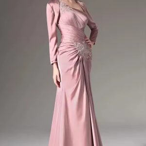 Elegant Satin Lace Beaded Wedding Mother Guest Two-piece Mermaid Celebrity Dresses