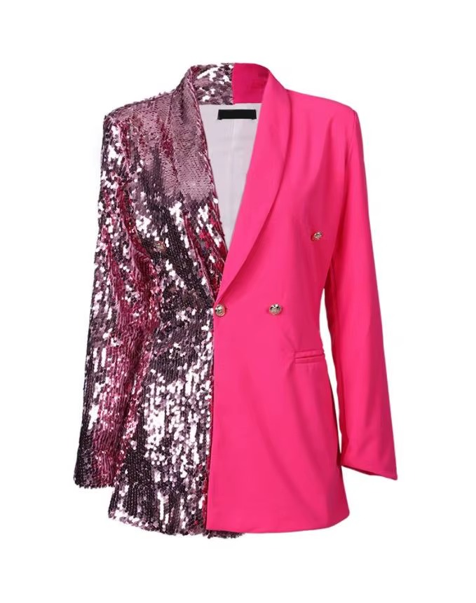 Elegant Sequein Long Sleeve Above Knee Slight Stretch Blazer - Image 2