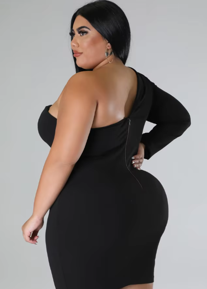 Elegant Single Long Sleeve V-Neck Solid Plus Size Mini Dress - Image 10