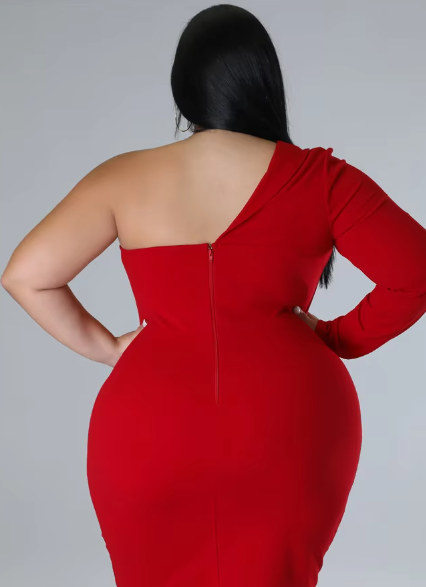 Elegant Single Long Sleeve V-Neck Solid Plus Size Mini Dress - Image 4