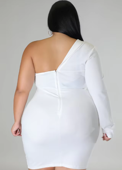 Elegant Single Long Sleeve V-Neck Solid Plus Size Mini Dress - Image 6