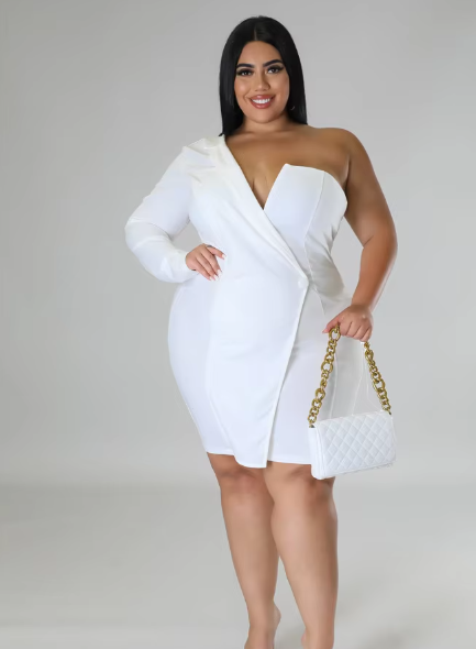 Elegant Single Long Sleeve V-Neck Solid Plus Size Mini Dress - Image 5