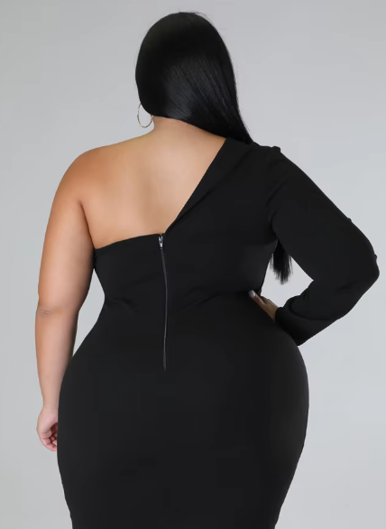 Elegant Single Long Sleeve V-Neck Solid Plus Size Mini Dress - Image 9