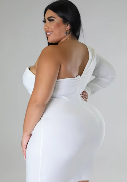 Elegant Single Long Sleeve V-Neck Solid Plus Size Mini Dress - Image 7