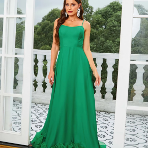 Elegant Spaghetti A Line Party Floor-Length Party Prom Dress