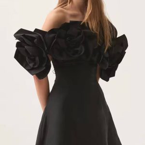 Elegant Spliced Appliques Off Shoulder High Waist Mini Dress