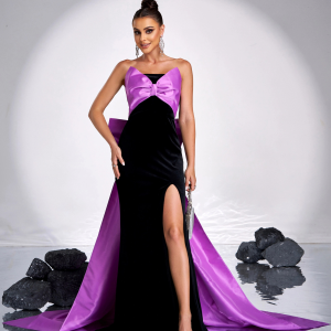Elegant Strapless Chic Split Evening Formal Occasion Bow Wedding Birthday Party Luxury Cocktail Dress