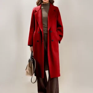 Elegant Turndown Collar Front Button Long Sleeves Sash Maxi Coat