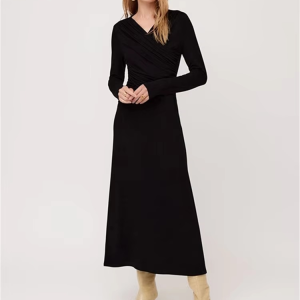 Elegant V-Neck Long Sleeve Twist High Waist Bodycon Maxi Dress