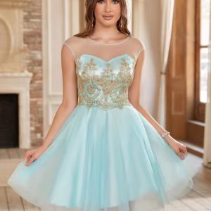 Elegant Applique Beading Sleeveless Cocktail Mini Dress